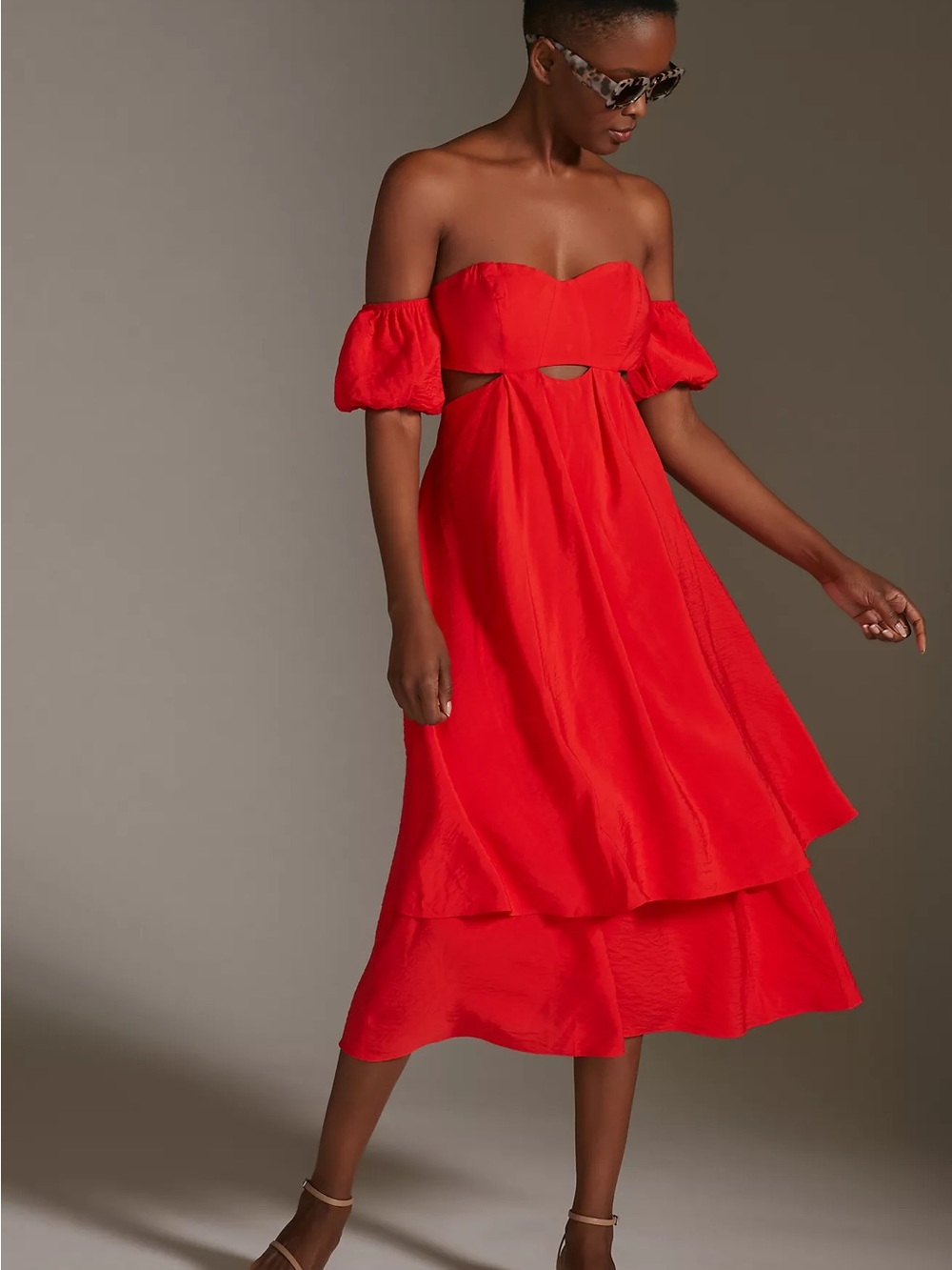 Anthropologie Off-Shoulder Red Midi Dress